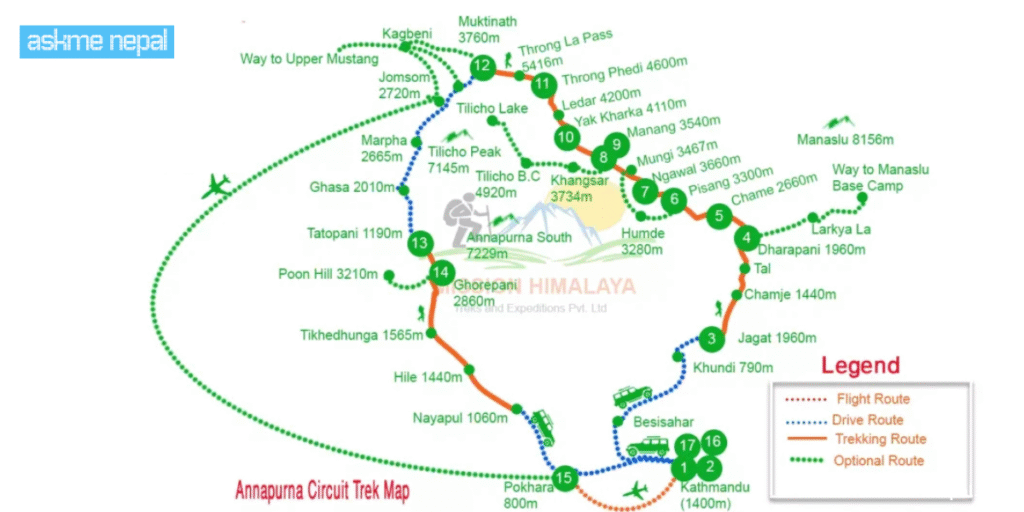 annapurna circuit trekking map